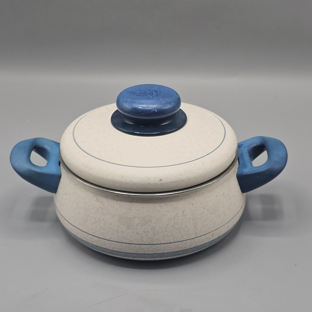 Vintage‎ Silit Enamel Blue 1 QT Saucepot & Lid 60s Double Handle Mid Century